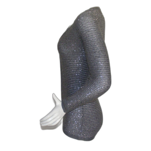 CACHE Sweater, S, Gray, Sequins, Asym hem, Long Raglan sleeves, Lightweight - Picture 7 of 10